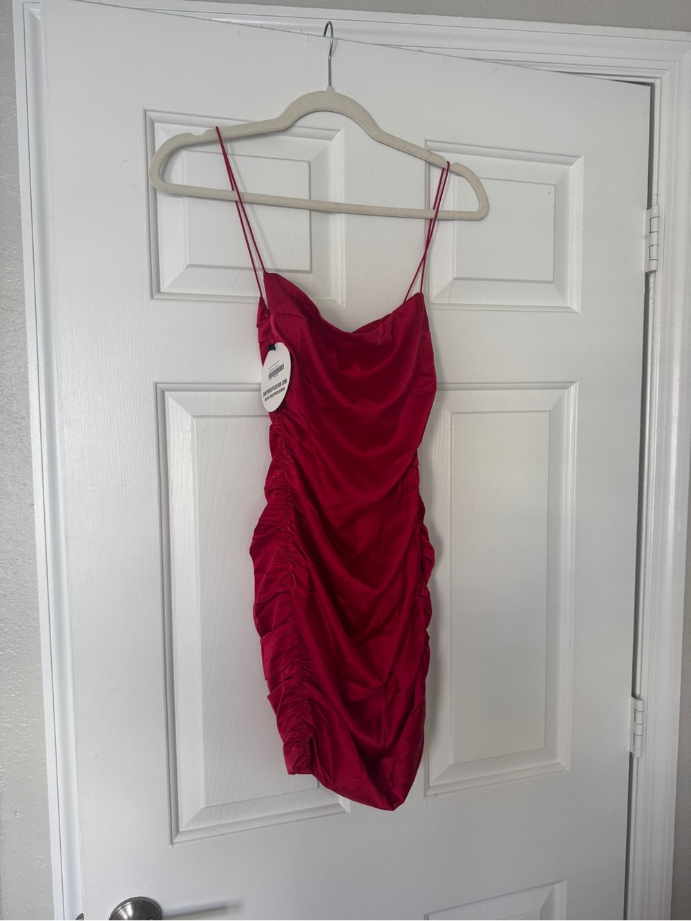 Babyboo Anastasia Red Satin Spaghetti-Strap Ruched Mini Dress - Picture 4 of 4